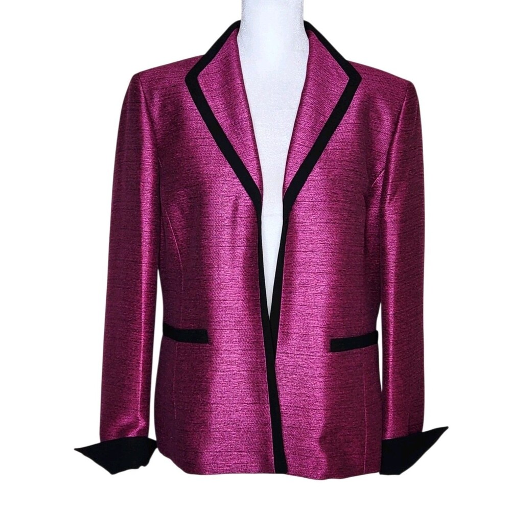 Kasper Metallic Fuchsia Open Front Power Blazer Retro 80s Women's 10 Barbiecore